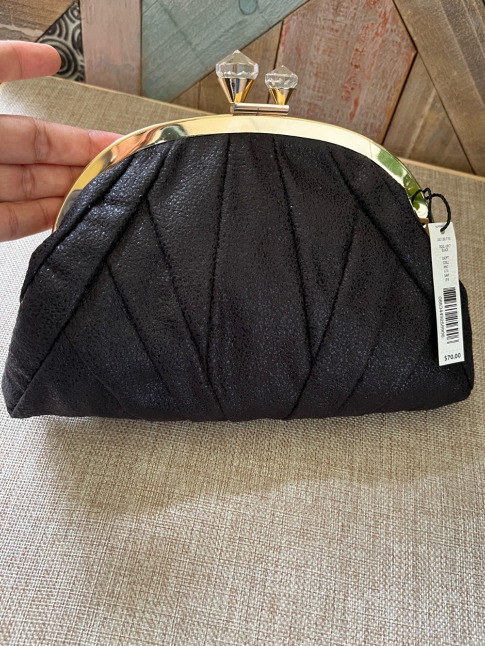 Kate Landry Black Pleated Clutch with Gold Frame - Picture 8 of 8